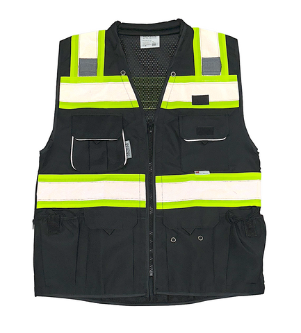 REXZUS D Safety Vest Black For Mens Class 2 Black Series Heavy Duty Utility Pockets Safety Vests Premium Black Series