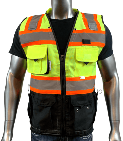 REXZUS C Vest For Mens  Black Series Serveyors Utility Pockets Safety Vests Premium Black Series Serveyors Vest
