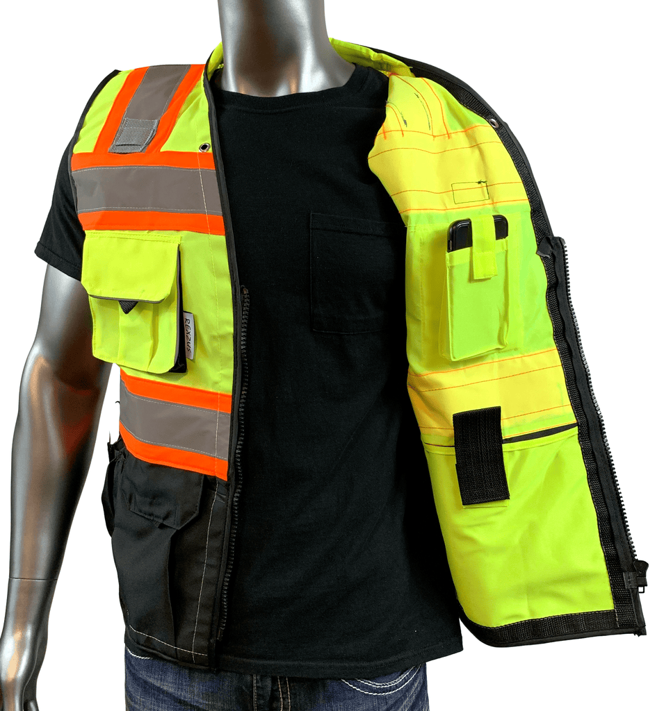 REXZUS C Vest Mens Class 2 Black Series Serveyors Utility Pockets Safety  Vests Premium Black Series Serveyors Vest