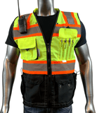 REXZUS C Vest Mens Class 2 Black Series Serveyors Utility Pockets Safety Vests Premium Black Series Serveyors Vest