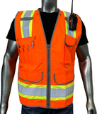 REXZUS G Safety Reflective Vest Class 2 Heavy-Duty Surveyors Safety Vest With Zipper And Pockets