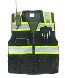 REXZUS D Safety Vest Black For Mens Class 2 Black Series Heavy Duty Utility Pockets Safety Vests Premium Black Series