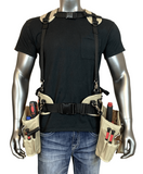 Tool Belt With Suspenders - Adjustable System with 2-Power Tool Hooks - Tool Pouch For Framers Carpenter Electrician (Khaki)