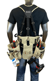 Tool Belt With Suspenders - Adjustable System with 2-Power Tool Hooks - Tool Pouch For Framers Carpenter Electrician (Khaki)