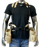Tool Belt With Suspenders - Adjustable System with 2-Power Tool Hooks - Tool Pouch For Framers Carpenter Electrician (Khaki)