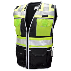 REXZUS  E Engineer Safety Vest High Visibility Reflective Black Series Mesh with Zipper and pockets