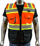 REXZUS C Vest Mens Class 2 Black Series Serveyors Utility Pockets Safety Vests Premium Black Series Serveyors Vest