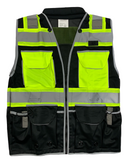 REXZUS  E Engineer Safety Vest High Visibility Reflective Black Series Mesh with Zipper and pockets